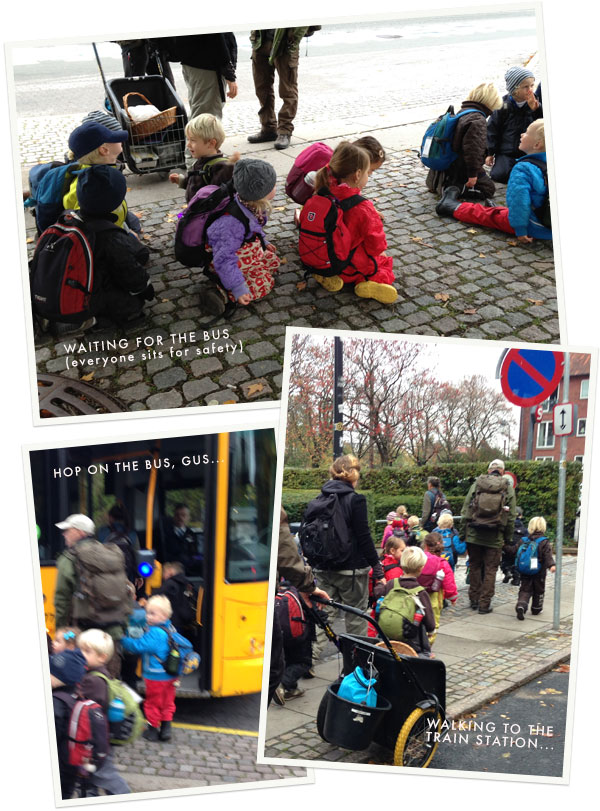 Transportation for toddlers on their way to forest school - they ride the bus and take the train!